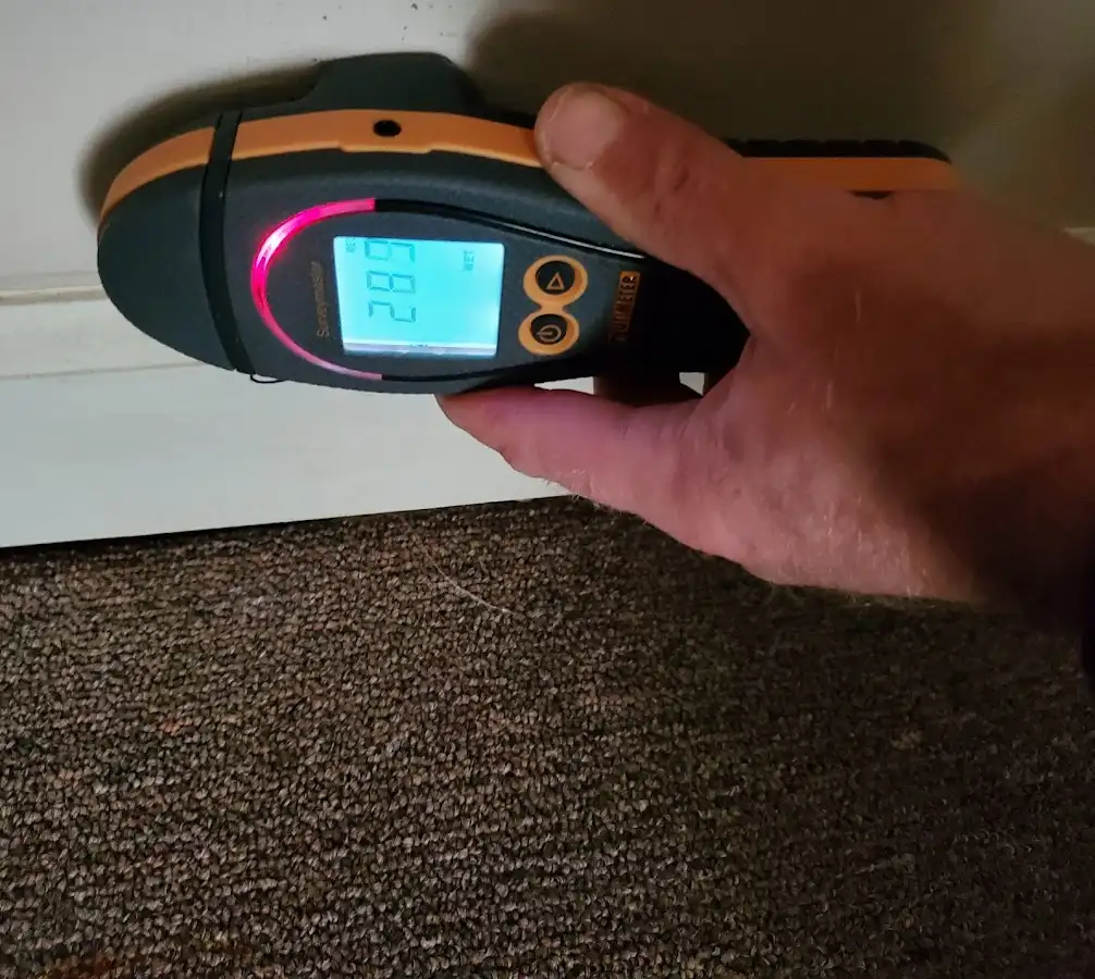 Moisture detection at baseboard during Burst Pipe Cleanup in Summit
